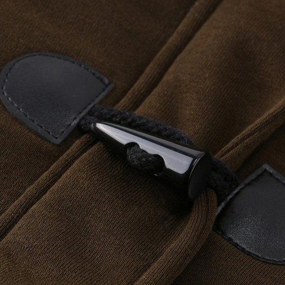 Pea Coat Jacket Brown Hood Toggles& Zipper Pockets - Picture 6 of 16